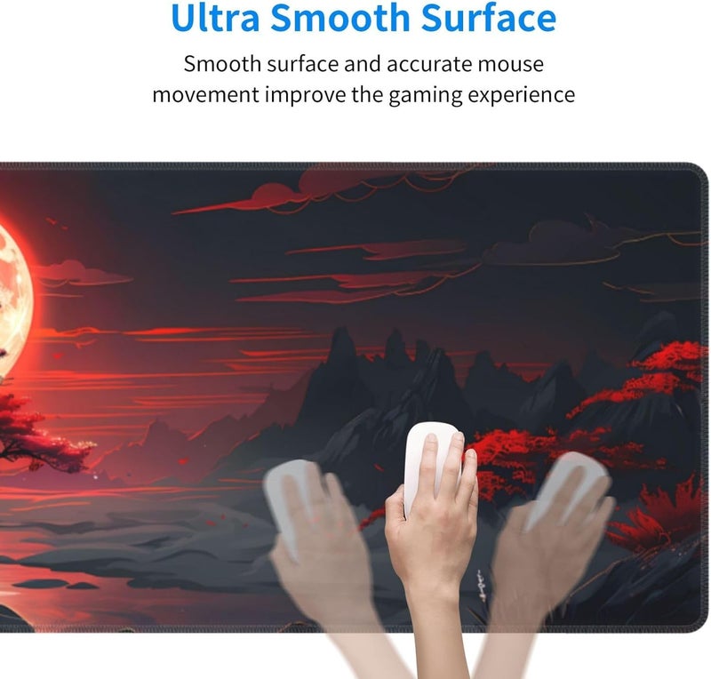 Brecoy Extended Gaming Mouse Pad, Large Desk Mat XL Anime Mouse Pad Waterproof with Stitched Edges, Non-Slip Desktop Pad for Home and Office, Level Up Your 31.5x11.8 Inch (Darkness Red Moon) - Image 4